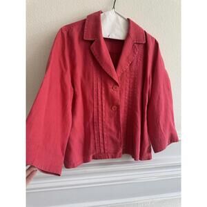 Chico's Size 2 Red 100% Linen Button Up Blazer Jacket Womens Size Large Pockets